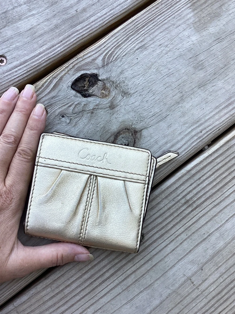 Coach Metallic Gold Leather Compact Card Wallet